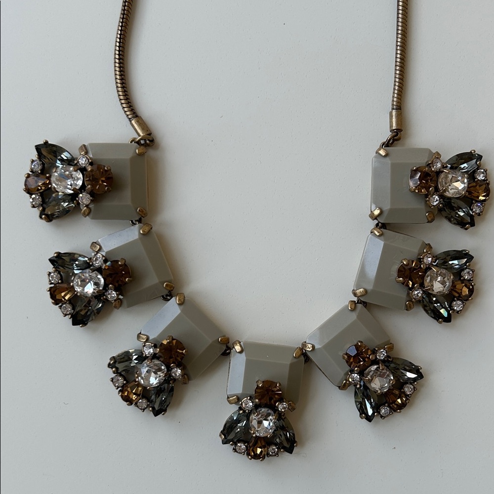 J Crew Gray and Brown Statement Necklace